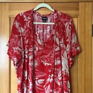 Liz Claiborne Red and White Leaf Print Blouse